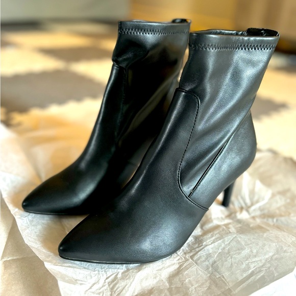 Faux leather ankle stiletto booties by Expression - Picture 1 of 7